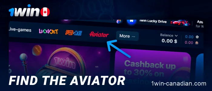 Find the Aviator game in 1win online casino