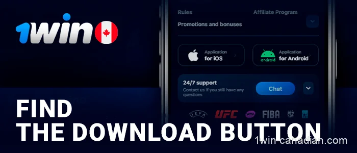Find the download button on 1win